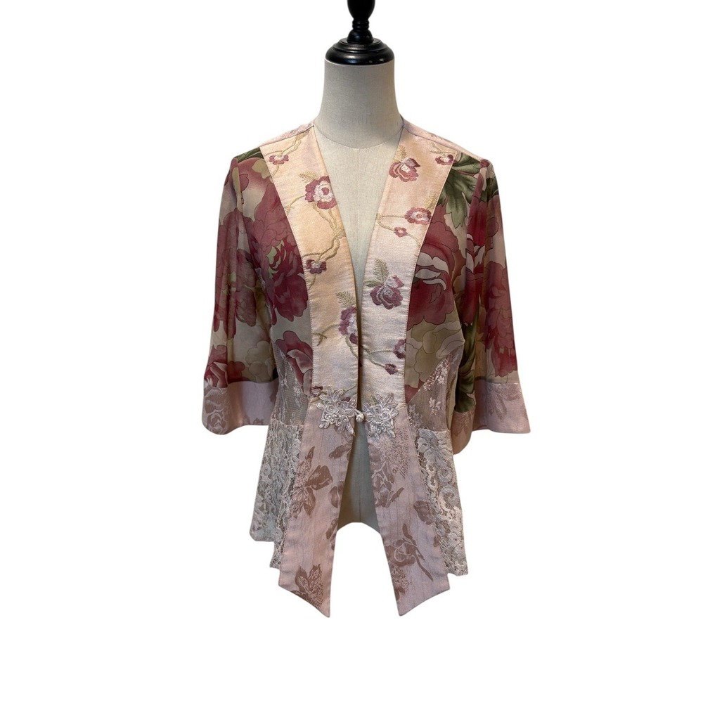Vtg Y2K Violet Kay Floral Kimono Jacket‎ Lace Sz S Pink Fairy Grunge